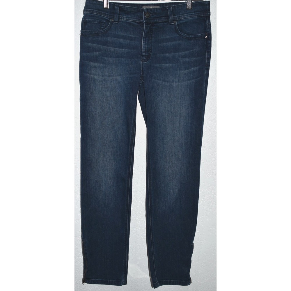 Chicos 00 Sz 2 So Slimming Zip Ankle Stretch Denim Blue Jeans‎ 5-Pocket Straight